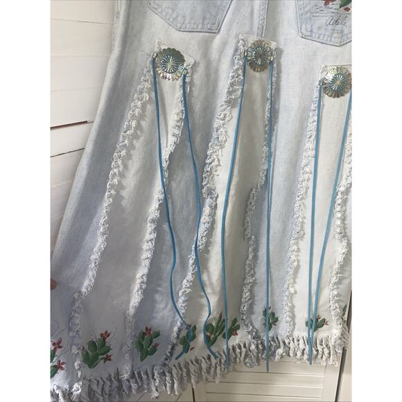 Upcycled Homemade Denim Maxi Skirt Southwest Concha Hand painted Sz Medium - Picture 7 of 10